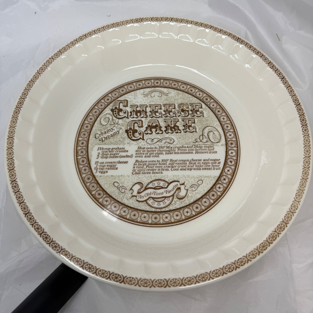 Vintage Royal China Jeannette Cheesecake Recipe Pie Plate Ceramic Baker USA Made